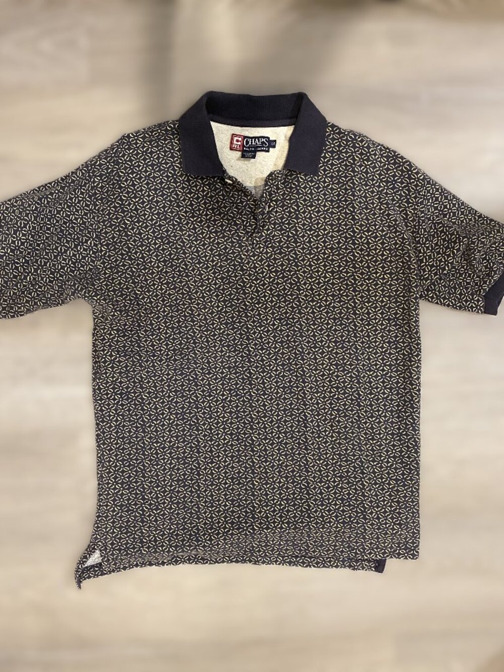 Chaps Ralph Lauren Men's Large Navy Geometric Print Polo Shirt